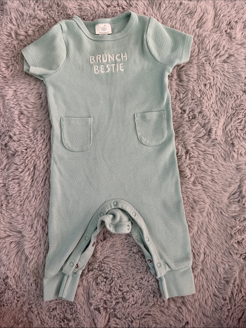 cloud island Mint Ribbed "Brunch Bestie" Baby One-Piece